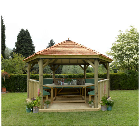 Photo of Forest Forest 4.7m Hexagonal Wooden Garden Gazebo With Cedar Roof - Furnished -green- -assembled-