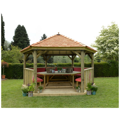 Photo of Forest Forest 4.7m Hexagonal Wooden Garden Gazebo With Cedar Roof - Furnished -terracotta- -assembled-