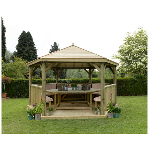 Photo of Forest Forest 4.7m Hexagonal Wooden Garden Gazebo With Timber Roof - Furnished -cream- -assembled-