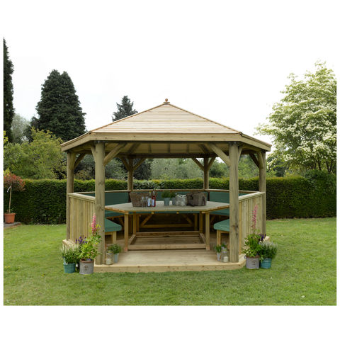 Photo of Forest Forest 4.7m Hexagonal Wooden Garden Gazebo With Timber Roof - Furnished -green- -assembled-