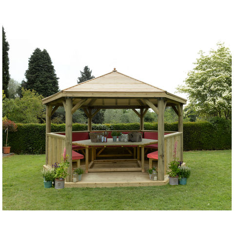 Photo of Forest Forest 4.7m Hexagonal Wooden Garden Gazebo With Timber Roof - Furnished -terracotta- -assembled-