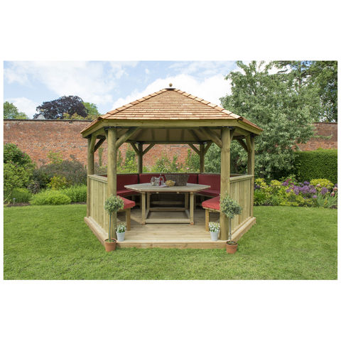 Photo of Forest Forest 4m Hexagonal Wooden Garden Gazebo With Cedar Roof - Furnished -terracotta- -assembled-