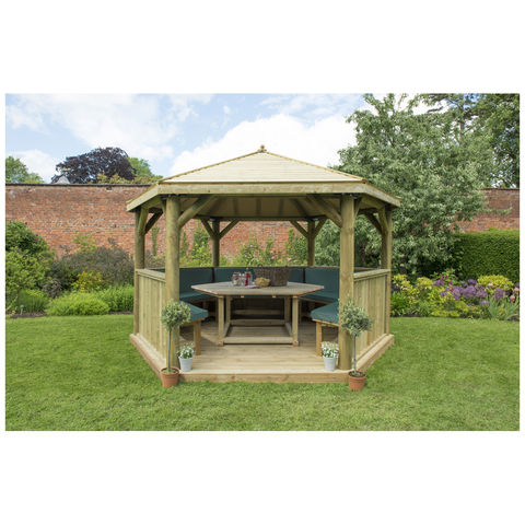 Photo of Forest Forest 4m Hexagonal Wooden Garden Gazebo With Timber Roof - Furnished -green- -assembled-