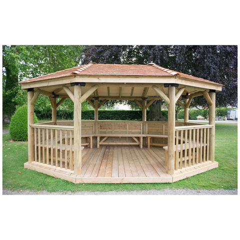 Photo of Forest Forest 5.1m Premium Oval Wooden Gazebo With Cedar Roof And Benches -assembled-
