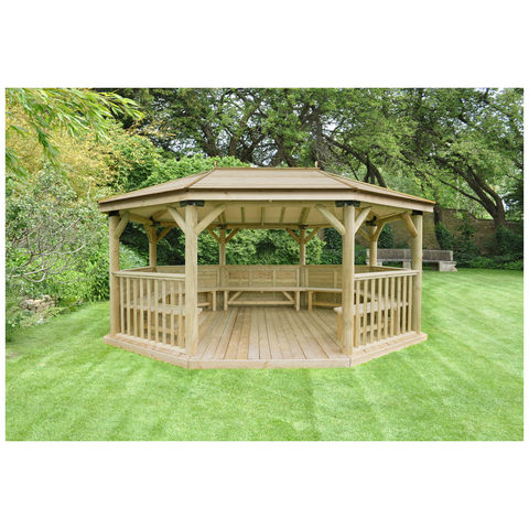 Photo of Forest Forest 5.1m Premium Oval Wooden Gazebo With Timber Roof And Benches -assembled-