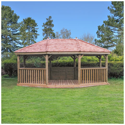 Photo of Forest Forest 6m Premium Oval Wooden Gazebo With Cedar Roof And Benches -assembled-