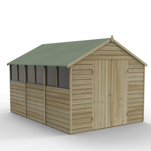 Image of Forest Forest 12'x8' Overlap Pressure Treated Apex Shed - Double Door (Home Delivery)