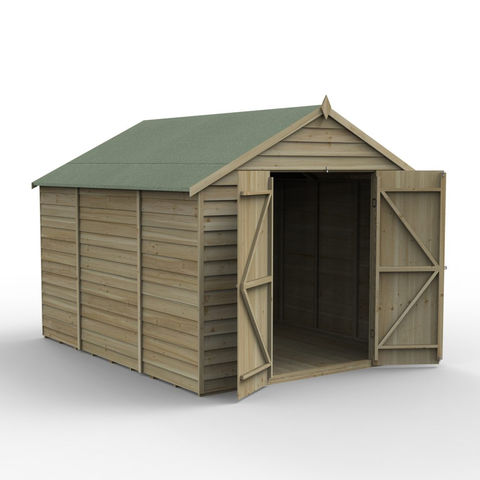 Image of Forest Forest 10'x8' Overlap Pressure Treated Apex Shed - Double Door, No Windows (Home Delivery)